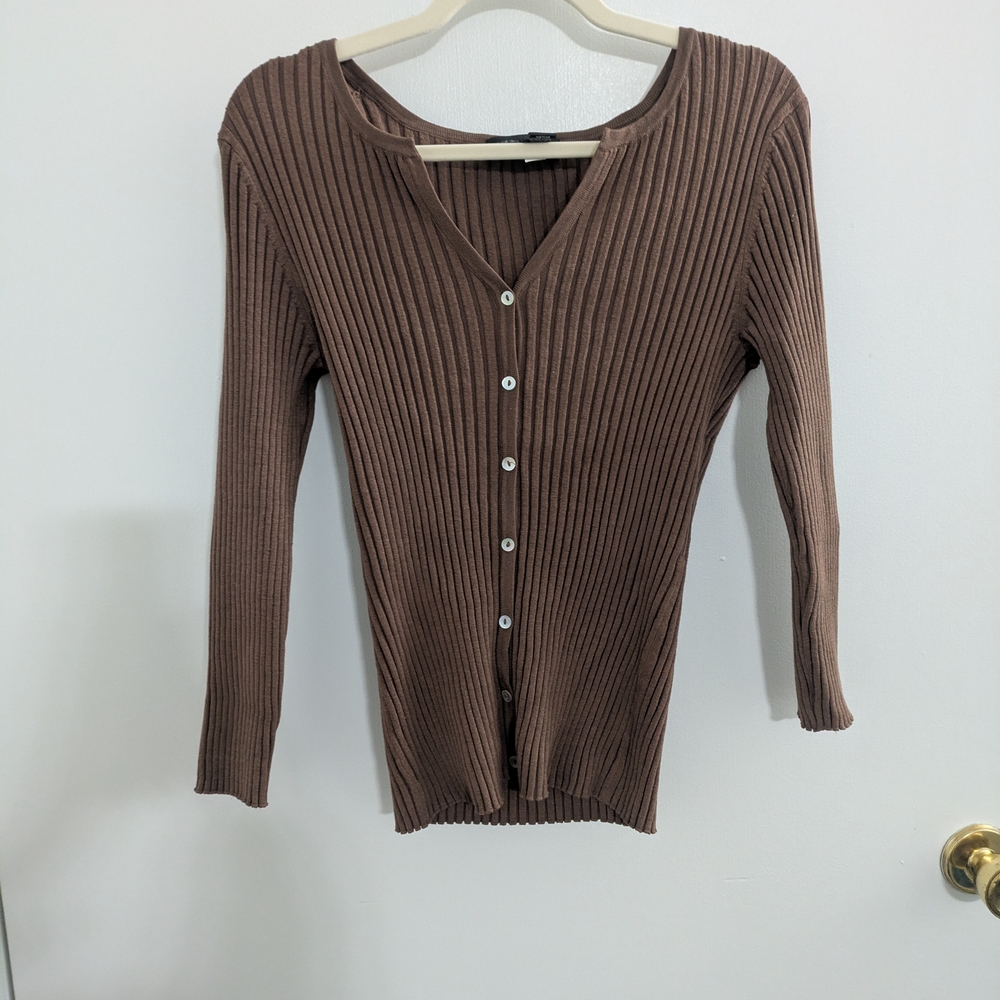 Cable & Gauge Chocolate Ribbed Cardigan